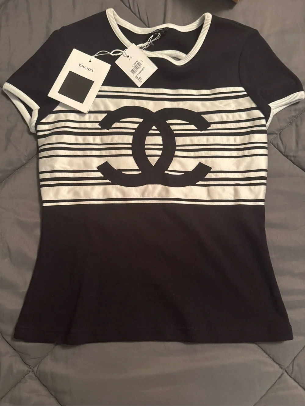 CHANEL 2023 Cruise Black & White Cotton Backless Top
